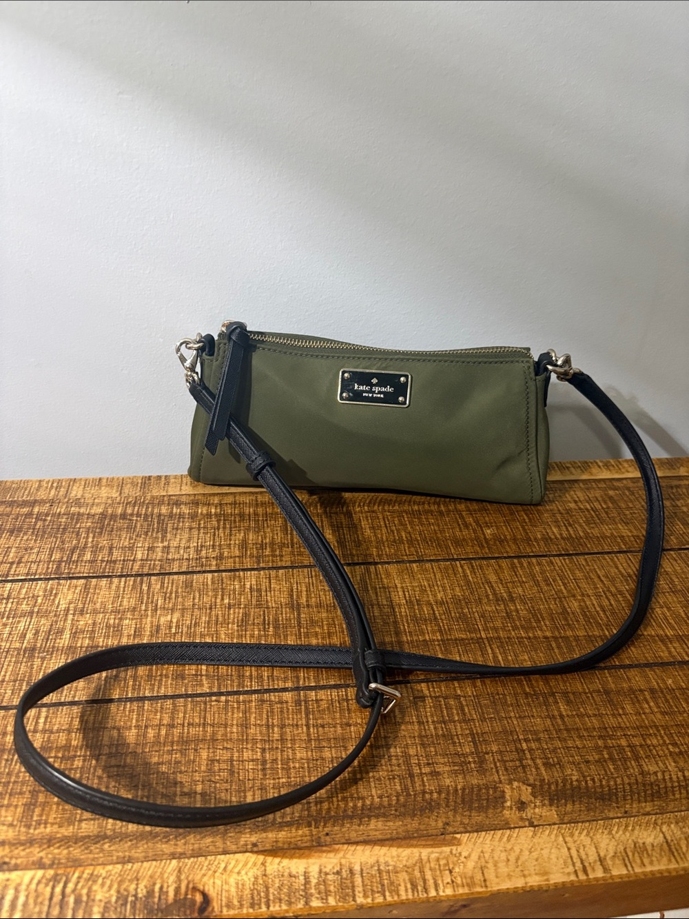 kate spade olive green nylon crossbody with chain strap